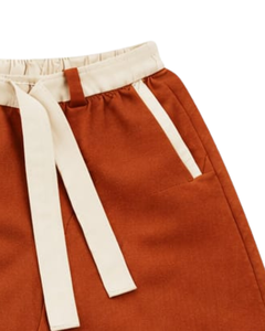 Men <b>Rust</b> Orange Sleeveless Tank <b>Top</b> & Matching Shorts Set Summer Cotton Outfit Contrast Cream Trim Drawstring Two Piece Set - Product Image 6