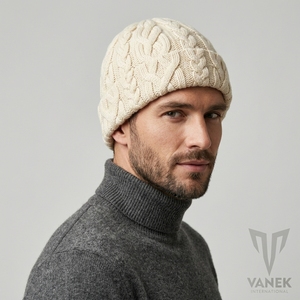 VANEK INTERNATIONAL Men's <b>Wool</b> <b>Beanie</b> Elegant Solid Hand Embroidery Casual Winter <b>Hat</b> Adjustable 56-58CM - Product Image 1
