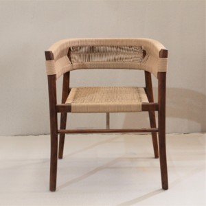 Chaise de jardin en teck massif avec assise et dossier en corde tressée pour salle à manger, mobilier d'intérieur - Product Image 3