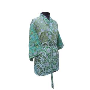 Bata Kimono de Manga Corta para Mujer, 100% Algodón, Estampado Floral, Cuello en V, con Cordón Ajustable, 240g, Transpirable y de Secado Rápido - Product Image 6