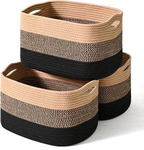 Storage <b>Baskets</b> for Organizing <b>Shelves</b>, Woven Cotton Rope Bins for Baby Nursery Organization, Book Toy Towel Organizer - Product Image 1
