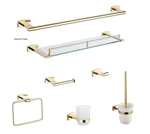Daystar Trade Luxury Gold Double 6-Piece Eco-friendly Modern <b>Bathroom</b> Accessory Set Wall-Mounted <b>Towel</b> Bar Glass <b>Shelf</b> Holder - Product Image 1