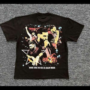 เสื้อยืดผู้ชายแขนสั้นพิมพ์ลายดาวสไตล์วินเทจคุณภาพสูง รุ่นใหม่ทรงโอเวอร์ไซส์ ไหล่ตก สตรีทแวร์ ผ้า 100% น้ำหนัก 220 กรัม - Product Image 3