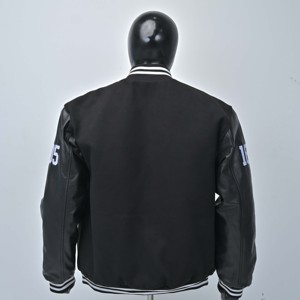 Chaqueta Varsity Negra para Hombre, Nueva, con Mangas de Cuero PU, Logotipo UC Bordado, Letras Personalizadas, Estilo Bomber, Casual de Otoño - Product Image 3