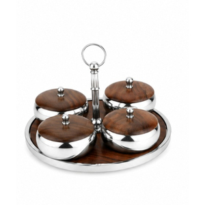 Ensemble de bols à dattes arabes avec plateau en bois, récipients de rangement pour aliments en métal martelé doré avec couvercles en bois pour Ramadan Eid Mubarak - Product Image 3