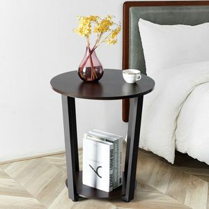 Tavolino rotondo a 2 livelli con ripiano portaoggetti e struttura in metallo, comodino - Product Image 3