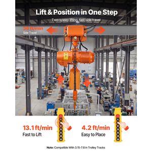 Palans électriques à chaîne de 4400 lb, hauteur de levage de 20 pieds, grue de levage triphasée avec télécommande sans fil de 328 pieds et télécommande filaire de 16 pieds - Product Image 3