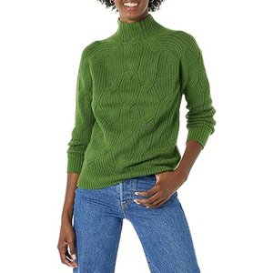 <b>Men's</b> Green <b>Turtleneck</b> Cable Knit <b>Sweater</b> Long Sleeve Solid Pullover - Product Image 1