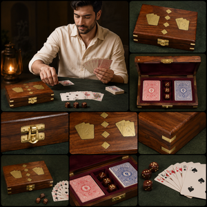Handcrafted Indian Rosewood Double Deck Card & <b>Dice</b> Box | Luxury Playing Card Storage Case Poker Game Gift Collection <b>Set</b> - Product Image 4