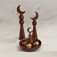 Plateau de service artisanal en bois en forme de croissant de lune |   Bol décoratif islamique rustique pour la maison arabe, luxe et décoration de table pour l'Aïd