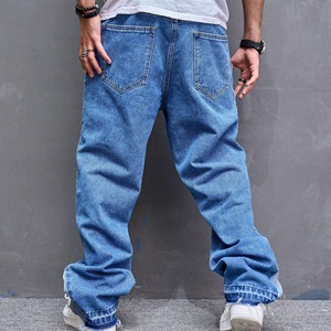 Wholesale Men's Casual Denim Wear 438G Heavyweight Grey-Black Washed <b>Wide</b> Leg Baggy Denim Jeans Trousers - Product Image 3