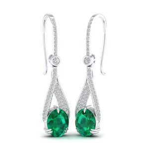 REYES Precio de Fábrica al por Mayor, Pendientes Huggie de Oro de 14K con Diamantes Certificados IGI, Corte Redondo, Gema Esmeralda de 4.84ct, Joyería Colgante - Product Image 1