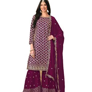 Último diseñador Faux Georgette bordado secuencia trabajo Sharara traje por Fab Zone - Product Image 1