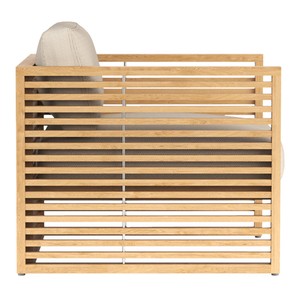 Sillón Individual de Madera de Teca Sólida Moderna para Exteriores, Diseño de Listones de Lujo, Sillón de Patio con Cojines Impermeables para Jardín y Hotel - Product Image 2