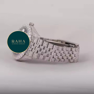 RAHA Luxury Diamond <b>Watch</b> Stainless Steel Case 41mm Analog Mechanical Unisex Fashion Bracelet Water Resistant Butterfly <b>Clasp</b> - Product Image 2