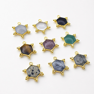 Pendentif en laiton plaqué or hexagonal avec pierre précieuse onyx noir, cabochon lisse, connecteur en pierre naturelle pour collier et bracelet unisexe - Product Image 5