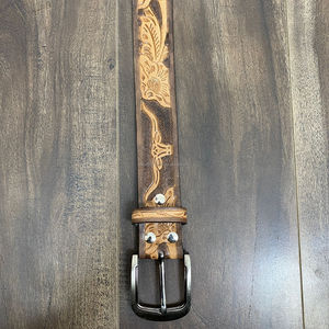 Factory Wholesale High Quality Western Style Hand <b>Tooled</b> Leather Belt for Girls & Boys Custom Designer Pin Buckle Belt for <b>Kids</b> - Product Image 6