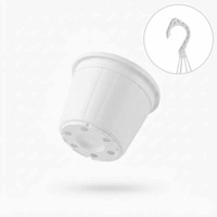 Pot suspendu blanc pour plantes, idéal pour les magasins de plantes, en PP avec support et soucoupe amovible