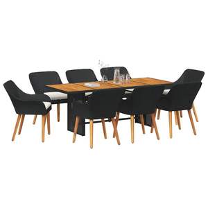 Juego de Comedor de Jardín de 9 Piezas en Poliratán Negro con Mesa de Teca, Muebles de Exterior de Estilo Contemporáneo Resistentes a la Intemperie - Product Image 4