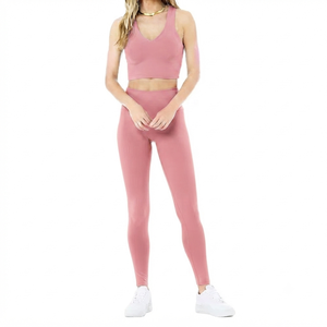 Ensemble 2 pièces OEM/ODM personnalisé pour femme : soutien-gorge de yoga et leggings taille haute à séchage rapide en Spandex/Nylon, sans coutures, pour le sport et le fitness - Product Image 4