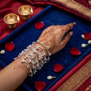 Everyday 4 Kashmiri Fashion Women's Stylish Trendy Stackable <b>Silver</b> Plated Eco-Friendly Wedding Modern <b>Bangles</b> Wrist Accessories - Product Image 5