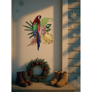 Decorazione Murale in Metallo Vintage con Design Floreale e Pappagalli Colorati, Stile Bohémien Tropicale per Casa, Cucina, Ufficio - Product Image 2