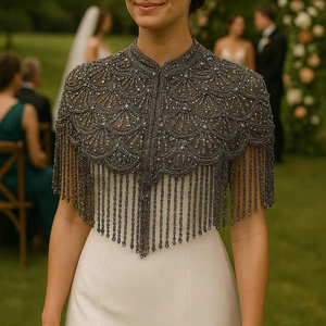 ผ้าประดับพู่ห้อยประดับลูกปัดหนัก ตกแต่งด้วยลูกปัดเคลือบเงิน หรูหราสำหรับผู้หญิง สำหรับงานโอตกูตูร์ ลาติน เบลลี่แดนซ์ - Product Image 1