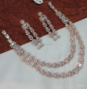 Classic American Diamond Bridal Jewelry <b>Set</b> Two-Piece Necklace and Earrings for Wedding Fashionable Classic Style - Product Image 1