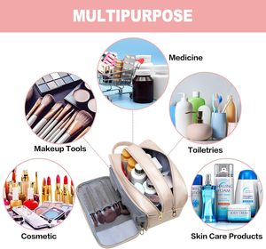 Neceser de Viaje para Mujer, Resistente al Agua, Organizador de Cuero Genuino, Bolsa de Maquillaje de Cuero para Artículos de Aseo, Regalos para Ella - Product Image 5