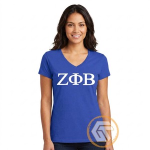 เสื้อยืดผู้หญิง Zeta Phi Beta แบบสั่งทำพิเศษ สำหรับฤดูร้อน คอวี แขนครึ่งแขน ปักลาย พิมพ์ลายด้วยความร้อน ผ้าฝ้าย 100% ระบายอากาศได้ดี - Product Image 1