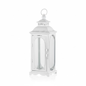 Farol de metal marroquí blanco, farol hexagonal colgante de cristal vintage para centro de mesa de boda, decoración de mesa para Ramadán - Product Image 3