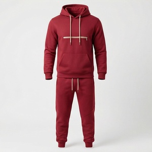 Chándal Rojo con Capucha para Hombre, Manga Larga, Color Sólido, Ropa Deportiva Informal con Bolsillos con Cordón, para Otoño - Product Image 1