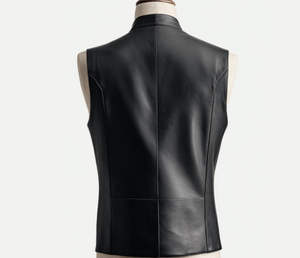 Chaleco de Cuero de Oveja Negro Hecho a Mano para Hombre, Chaleco de Motociclista, Chaqueta sin Mangas de Cuero Genuino para Motociclismo - Product Image 2