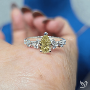 Fancy Intense Yellow Pear Lab <b>Diamond</b> <b>Ring</b> 1.04 Ct IGI Certified Engagement <b>Ring</b> in 10K Gold - Product Image 5