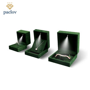 Paclovカスタムジュエリー包装ボックスグリーンベルベットライトベルベットネックレスボックスブレスレットネックレスRnigイヤリングジュエリーセット - Product Image 3