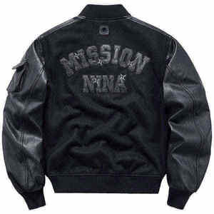 Men's <b>Techwear</b> Varsity <b>Jacket</b> Functional Tactical Streetwear Bomber Coat with Leather Sleeves and Multi-Pocket Design - Product Image 3