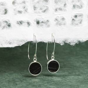 Black Obsidian Drop <b>Earrings</b> 925 Sterling Silver Long Circle Design Trendy Minimalist Wedding & Party Jewelry Women/Unisex - Product Image 1