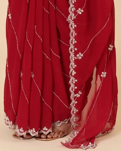 Sari Tradicional de Rayón Color Granate para Mujer, Marca KV, Diseño Evara para Fiestas, con Blusa Sin Coser - Product Image 6