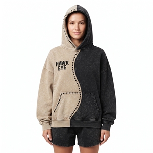 Sudadera con capucha oversize de algodón grueso con lavado ácido bicolor y pedrería, con hombros caídos, para mujer - Product Image 5