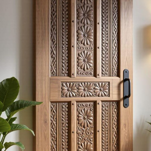 Puerta Corredera de Madera Maciza Tallada a Mano con Diseño Floral de Lujo, Decorativa y Artística para Interiores - Product Image 2
