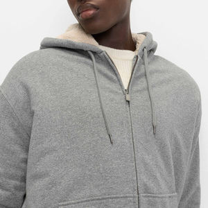 Sudadera con capucha para hombre, forro sherpa, 100% algodón, con cremallera, forro polar, resistente al viento, informal, para invierno, estilo urbano, con logo personalizado frontal - Product Image 3