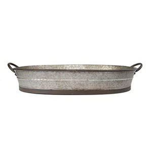 Juego de 2 bandejas redondas de metal y hierro con asas, estilo rústico, galvanizadas, decorativas, para almacenamiento en el hogar y la cocina. - Product Image 4