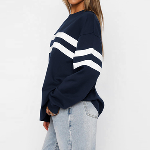 Women's Oversized Crew Neck Sweatshirt-Solid Pattern Breathable Cotton/Bamboo Fabric Autumn Casual Wear - Product Image 5