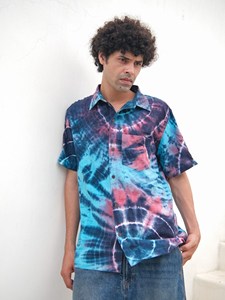 Camisa de Manga Corta para Hombre, Teñida a Mano, Estilo Tie-Dye, con Botones, de Tela de Algodón Suave, Ligera y Transpirable - Product Image 3