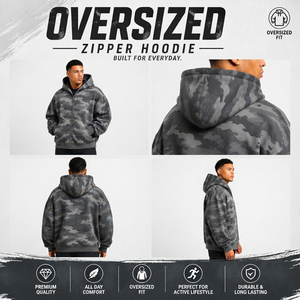 Sudadera con capucha extragrande con estampado de camuflaje para hombre, ropa de invierno, sudadera con capucha y cremallera, manga larga, transpirable, para correr, con estampado y cremallera - Product Image 2