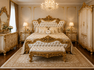 Ensemble de lit en bois sculpté à la main sur le thème turc avec tables de chevet, lit capitonné King Size, mobilier de chambre neuf, vente en gros pour la maison - Product Image 6
