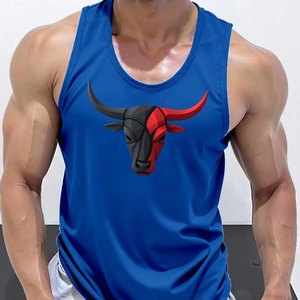 Débardeurs de sport professionnels pour l'été, imprimé géométrique taureau, séchage rapide, respirant, sans manches, pour hommes - Product Image 1