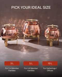 Distributeur d'eau en cuivre Radhe Enterprises avec couvercle et support en laiton, style vintage marron, grande capacité, pour la maison et le bureau, personnalisable - Product Image 2