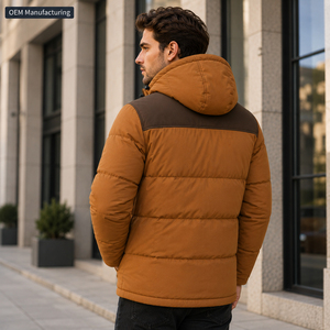 Parka matelassée à capuche pour homme, personnalisable, imperméable, en polyester, veste d'hiver standard, couleur unie, fermeture éclair, décontractée, pour l'extérieur - Product Image 4