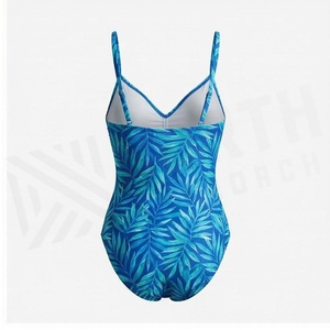 Blue Butterfly Print 2 Piece Yoga <b>Set</b> With Gold Trim Deep V Neck Halter Bodysuit And Knee Length Wrap <b>Skirt</b> - Product Image 2